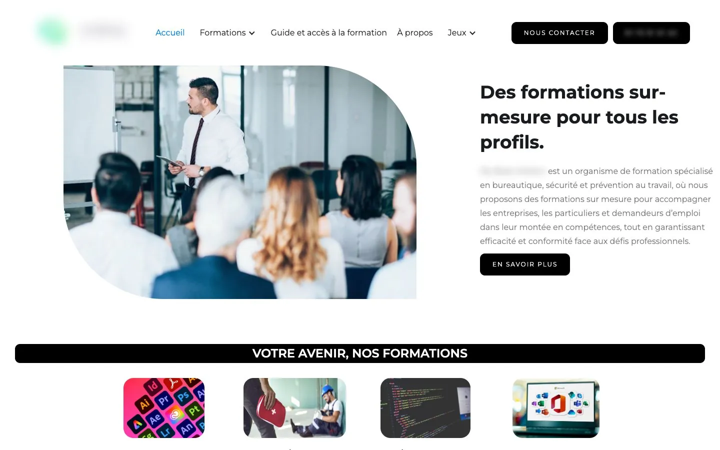 Site d'un organisme de formation (capture anonymisée)
