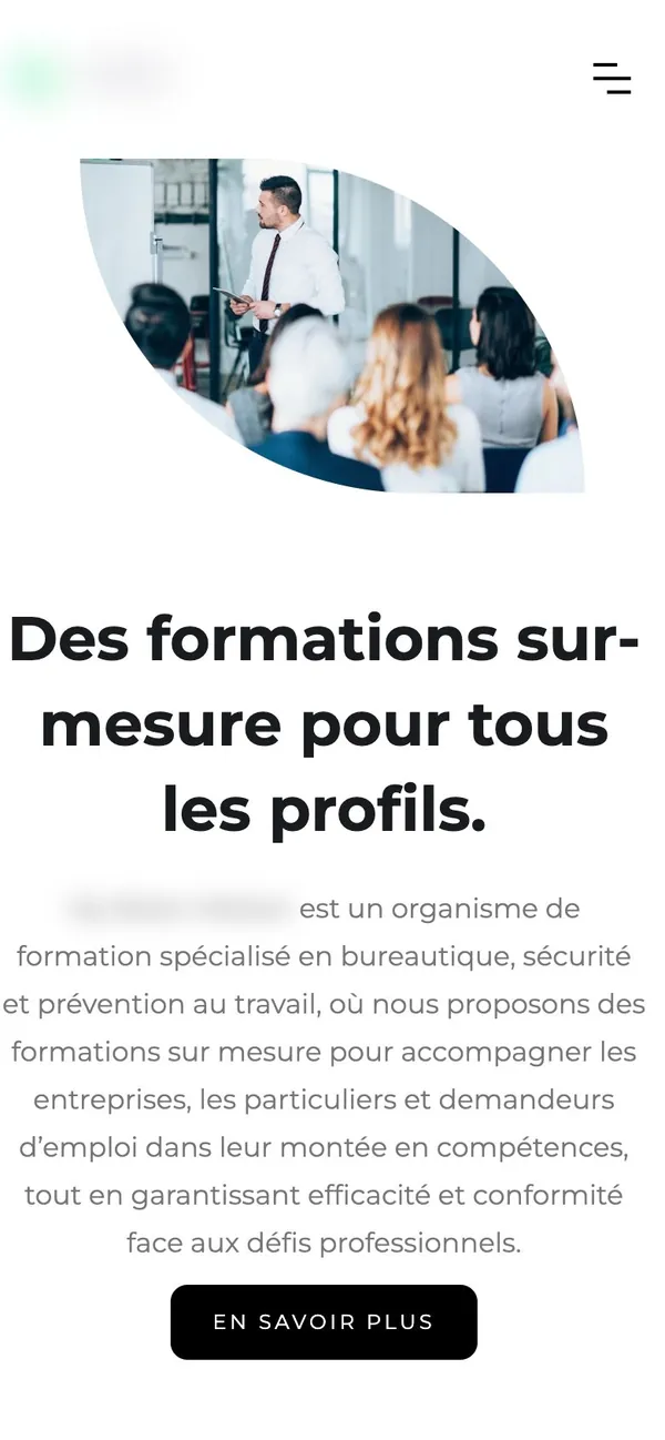 Site d'un organisme de formation (capture anonymisée)