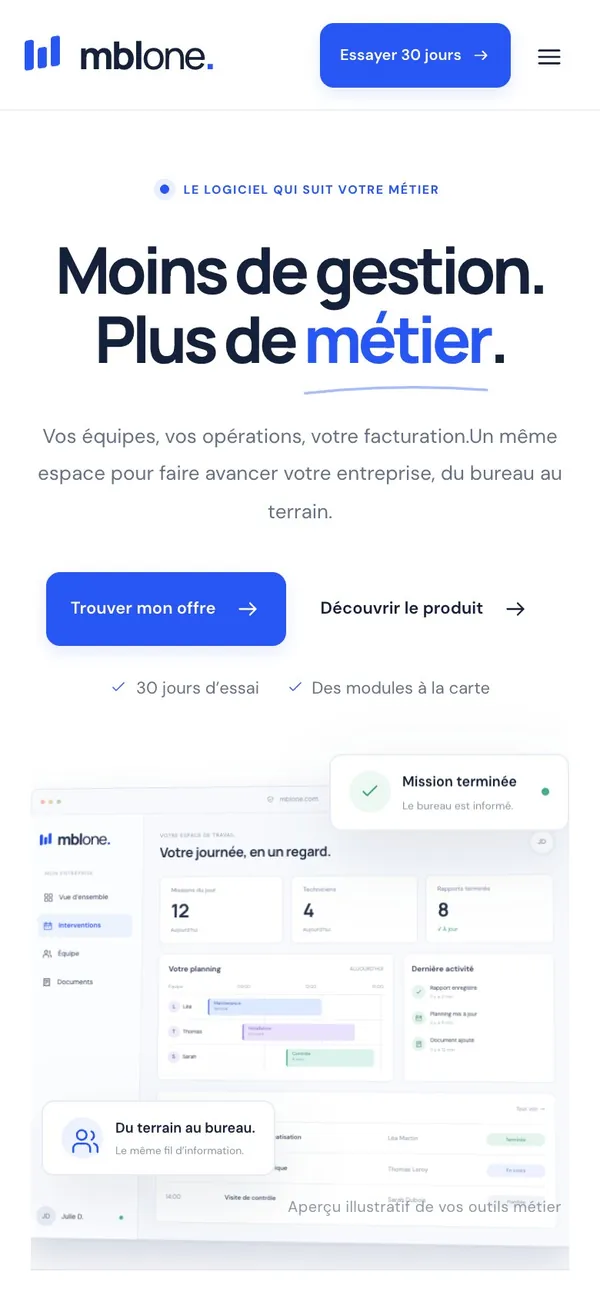 Logiciel MBL One : version mobile