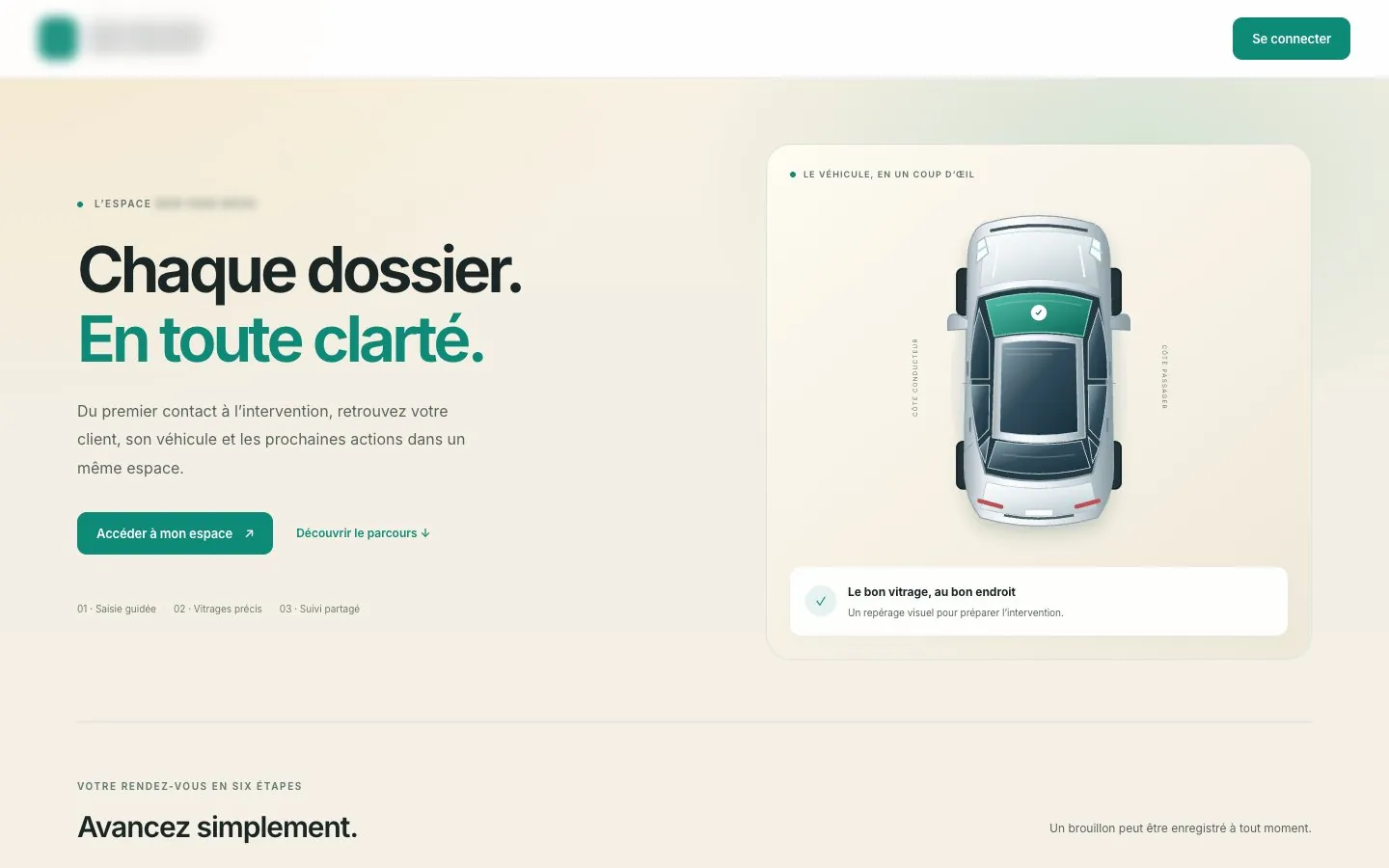 Application métier de gestion de dossiers pare-brise (capture anonymisée)